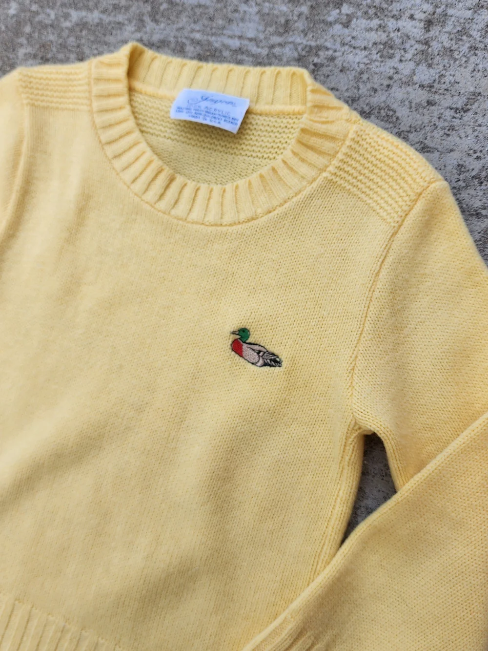 Vintage Jayco Yellow Crewneck Preppy Sweater with Embroidered Mallard Duck, 2T